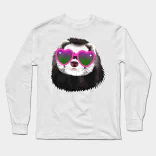 Cute Ferret in Heart Sunglasses Long Sleeve T-Shirt